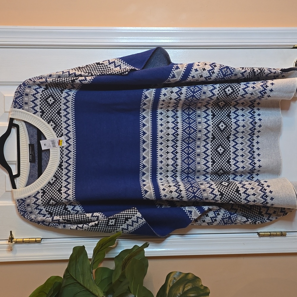 Lane Bryant Navy and Cream Knit Pullover Sweater